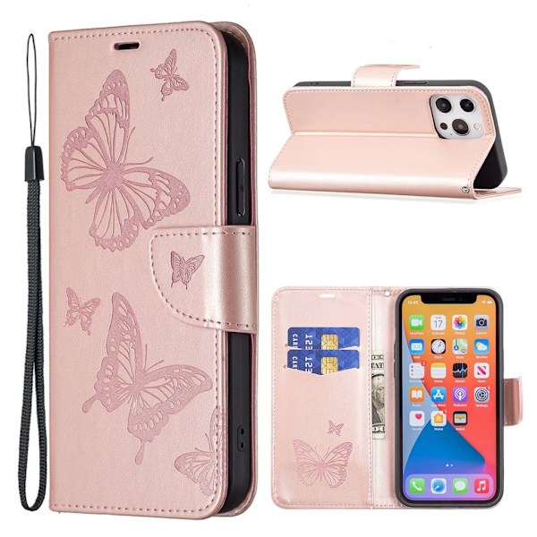 Butterfly läder iPhone 13 Pro fodral - Guld Guld