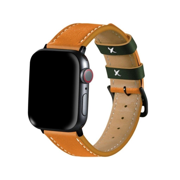 Apple Watch Series 5 44mm kontrast urrem i ægte læder - Orange Orange