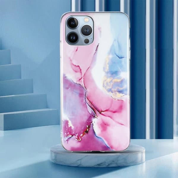 Marble iPhone 13 Pro Max Etui - Rosa / Blå Multicolor