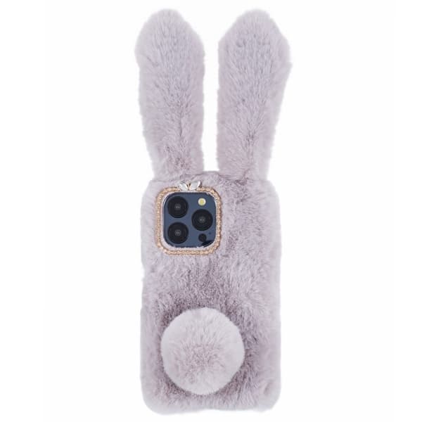 Fluffy Rabbit iPhone 15 Pro skal - Silver/Grå Silvergrå