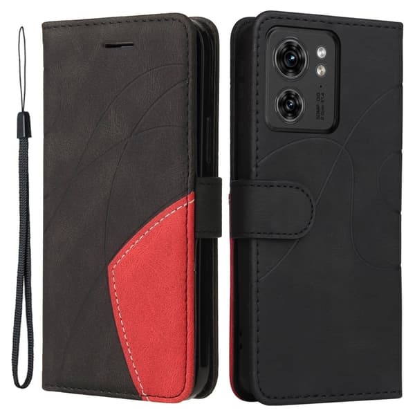 Tekstureret Motorola Edge 40 læderetui med rem - Sort Black