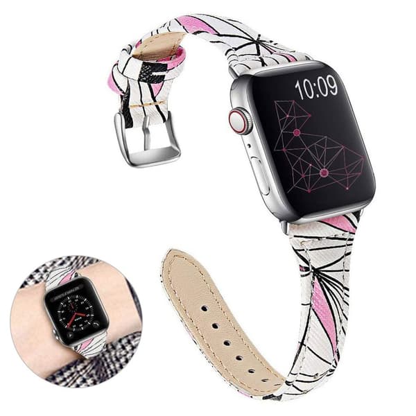 Apple Watch 42mm - 44mm geometrisk læderurrem - Hvid / Lyserød White