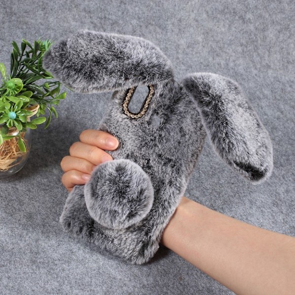 Fluffy Rabbit Samsung Galaxy M20 skal - Silver/Grå Silvergrå