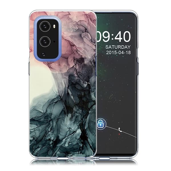 Marble OnePlus 9 Pro Etui - Pale Pink og Grønn Klinkekule Multicolor