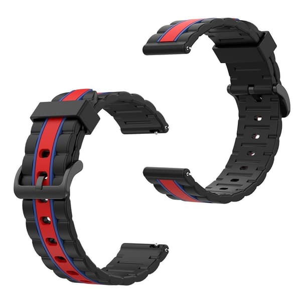 20mm Universal wave square silikone urrem - Sort / Blå / Rød Black