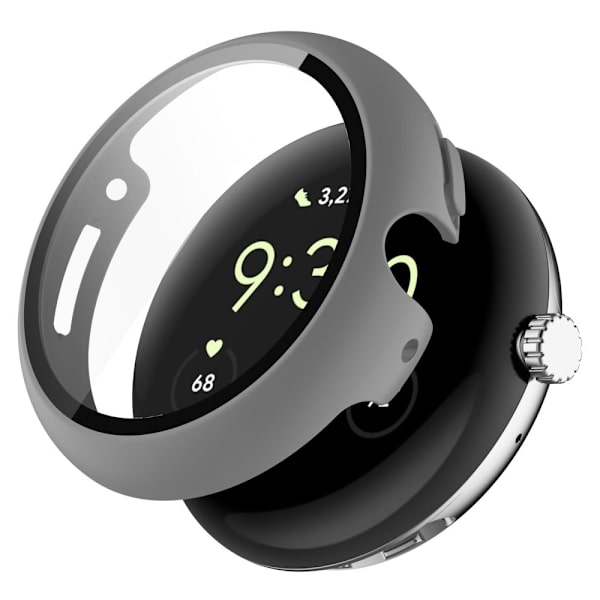 Google Pixel Watch cover with tempered glass - Grey Silvergrå
