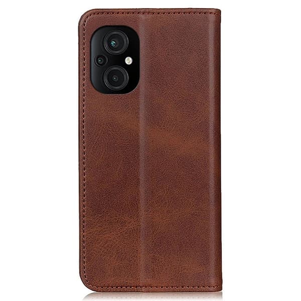 Flip Etui med Pung i Ekte Lær til Xiaomi Poco M5 - Kaffe Brown