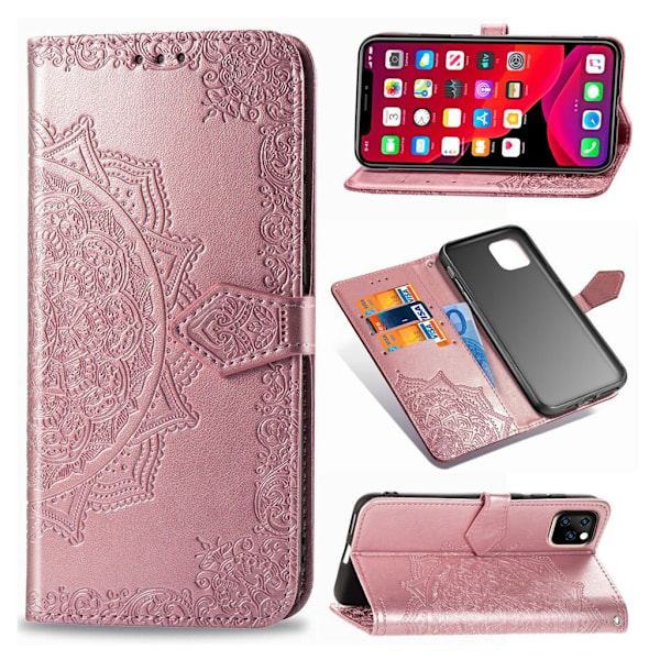 Mandala iPhone 11 Pro Max Flip kotelot - Ruusukulta Pink