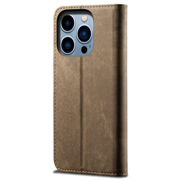 Jeans iPhone 14 Pro Läppäkotelo - Khaki Brown