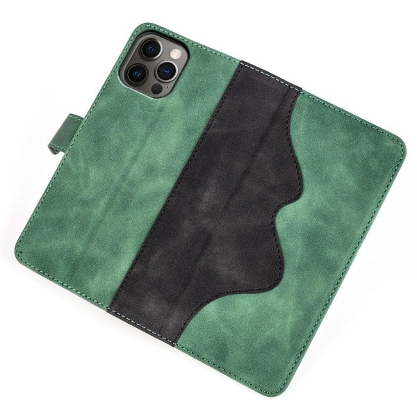 Two-color Leather Läppäkotelo For iPhone 12 / 12 Pro - Vihreä Green