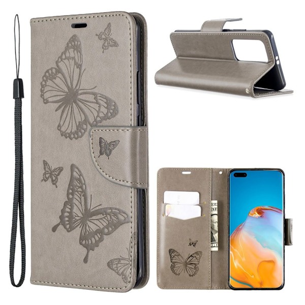 Butterfly läder Huawei P40 Pro fodral - Silver/Grå Silvergrå