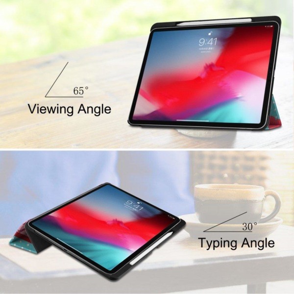 iPad Pro 11" (2018) tre-folds mønstered læder etui - Ugler og Hjerter Multicolor