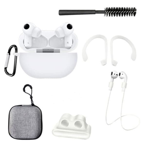 Huawei FreeBuds Pro silikonhölje med borste och förvaringsväska - Vit Vit