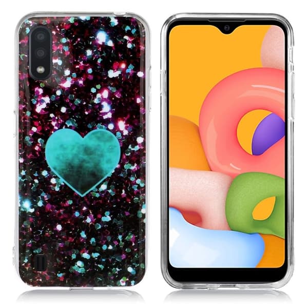Marble Samsung Galaxy A01 veske - Skinnende blått hjerte Blue