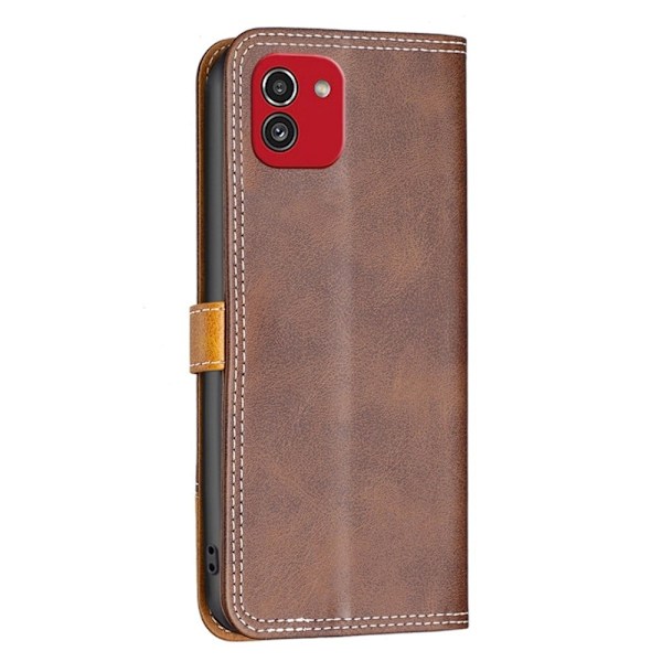 BINFEN to-farvet Samsung Galaxy A03 læderetui - Kaffe Brown