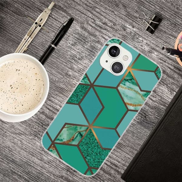 Marmordesign iPhone 14 deksel - Blågrønn Marmorflis Green