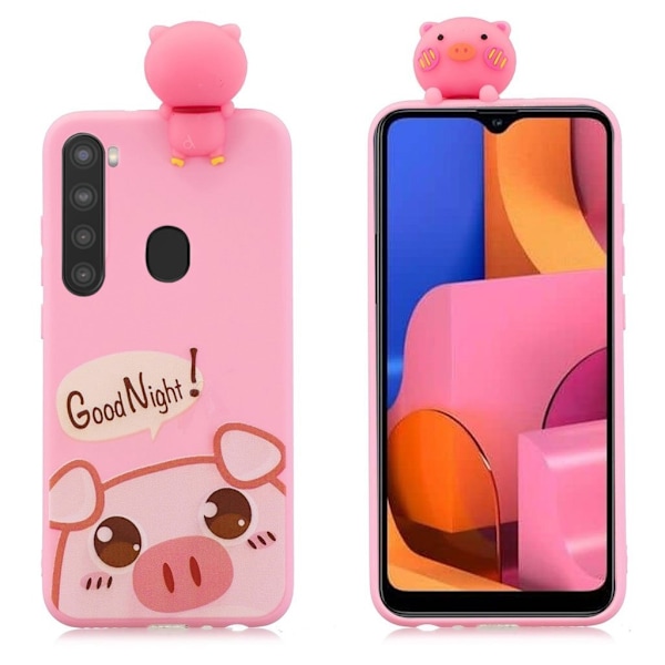 Cute 3D Samsung Galaxy A21 kuoret - Vaaleanpunainen sika Pink