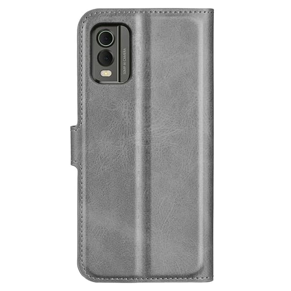Hållbart konstläder Nokia C32 fodral med plånbok - Silver/Grå Silvergrå