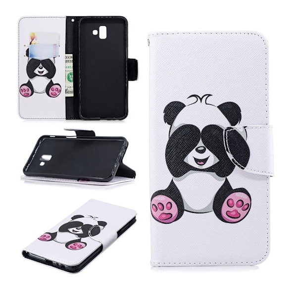 Samsung Galaxy J6 Plus (2018) mønstered læder flip etui - Sød Panda Multicolor