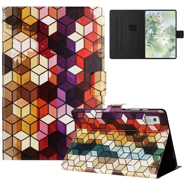 Lenovo Tab M9 TB-310FU Etui Pattern Printed Stand Litchi Texture Leather Tablet Cover with Card Slots - Blok Multicolor