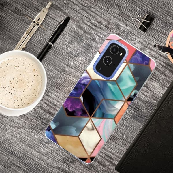 Marble design OnePlus 9 Pro cover - Farverig Terning-Flise Multicolor