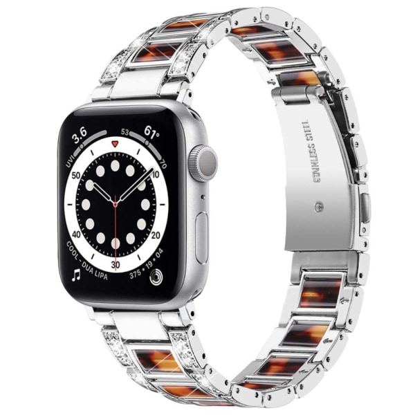 Apple Watch (41 mm) urrem i rustfrit stål med rhinestone-dekor - Sølv / Skildpaddeskal Farve Silver grey