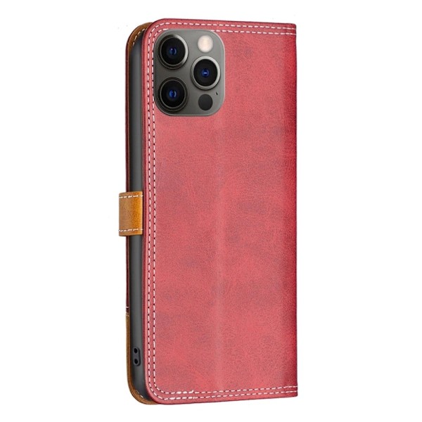 BINFEN kaksivärinen nahkakotelo iPhone 12 / iPhone 12 Pro - Punainen Red