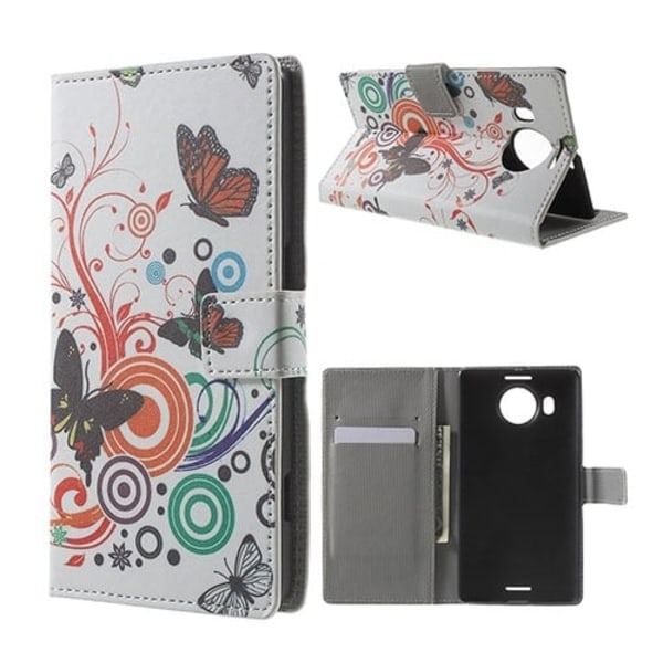 Moberg Microsoft Lumia 950 XL Læder Etui - Sommerfugle & Cirkler Multicolor