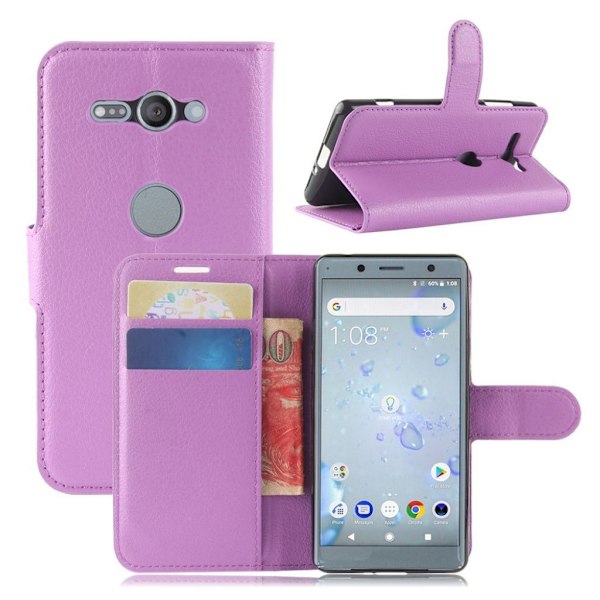 Sony Xperia XZ2 Compact litchi tekstur PU læder flip etui - Lilla Purple