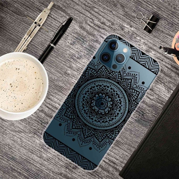 iPhone 14 Pro 6.1 tommer Anti-fall Pattern Printing Clear Design Back Case IMD Soft Flexible Wear-resistant Protective Phone Case - Sort Black