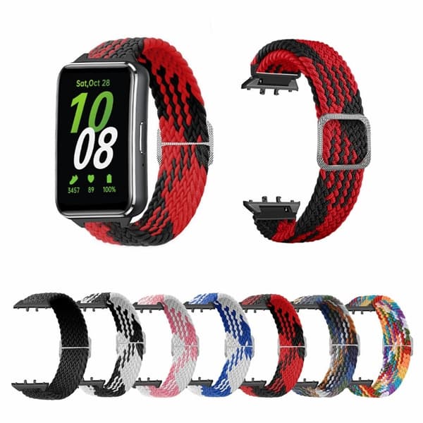 Samsung Galaxy Fit3 erstatningsarmbånd 12 mm nylonflettet urrem - Sort / Hvid White