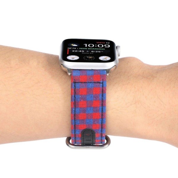 Apple Watch Series 6 / 5 44mm plaid nylon urrem - Rød / Blå Red