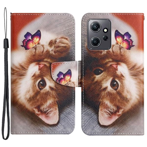 Wonderland Xiaomi Redmi Note 12 Flippetui - Sommerfugl & Katt Brown