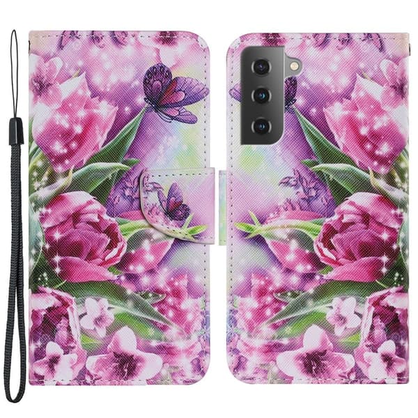 Wonderland Samsung Galaxy S22 Plus Flip Etui - Rose og Sommerfugl Pink
