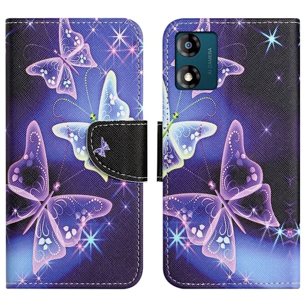 Wonderland Motorola Moto E13 Läppäkotelo - Sparkling Butterflies Purple