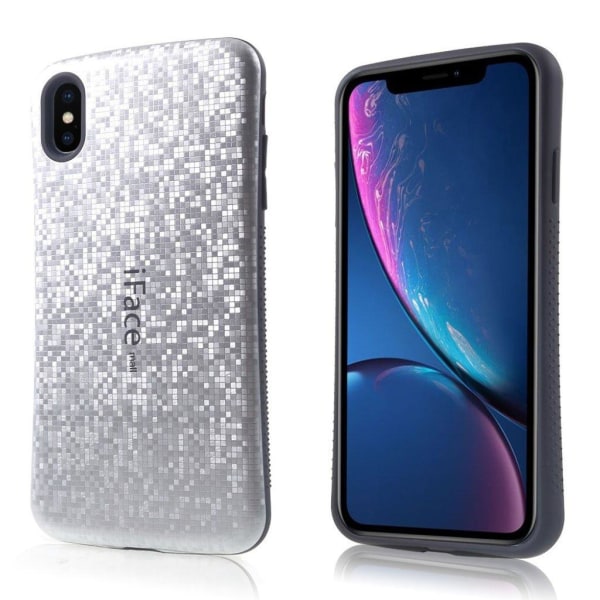 IFACE MALL iPhone Xs Max hybridfodral med mosaikmönster - Grå Silvergrå