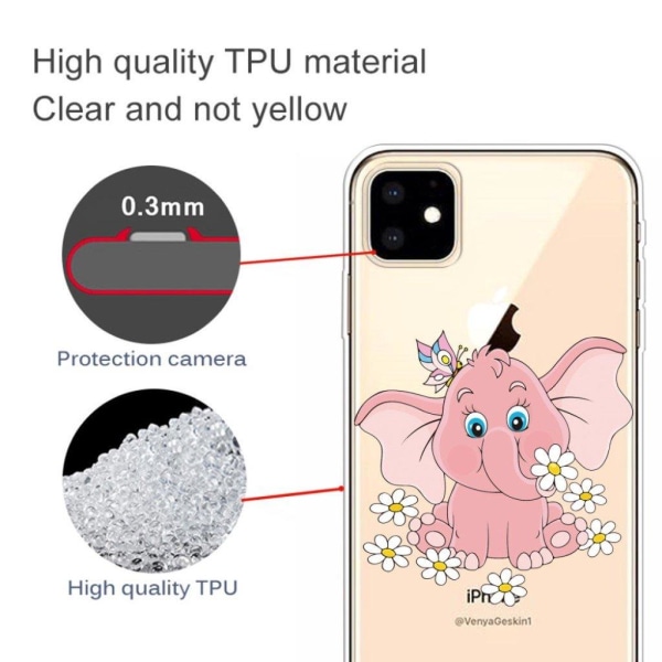 Mønstertryk klart fleksibelt telefon cover iPhone 11 6,1 tommer (2019) - Lyserød Pink