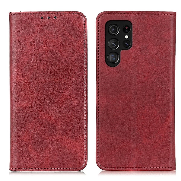 Flip Etui med Pung i ægte Læder til Samsung Galaxy S22 Ultra - Rød Red