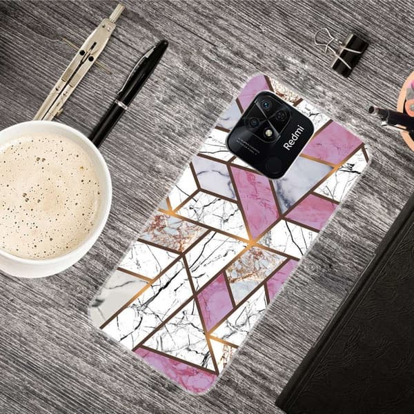 Marble Xiaomi Redmi 10C Etui - Rose / Hvid / Grå Marmor Pink