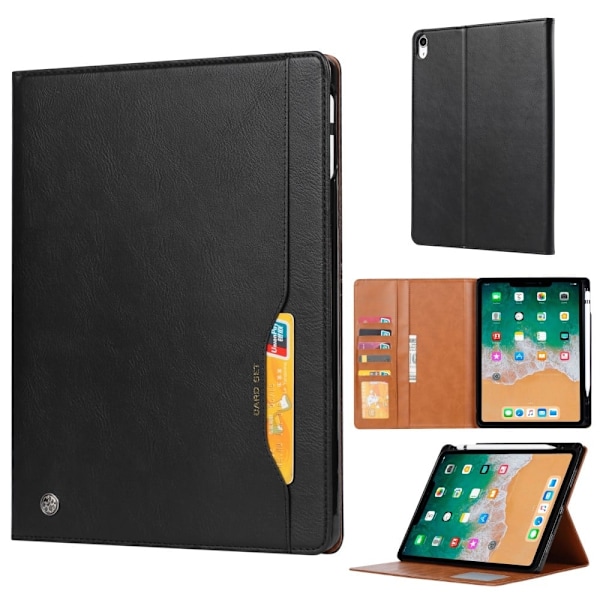 Stand Wallet Design Læder Tablet Cover Case med Pen Slot iPad mini (2021) - Sort Black