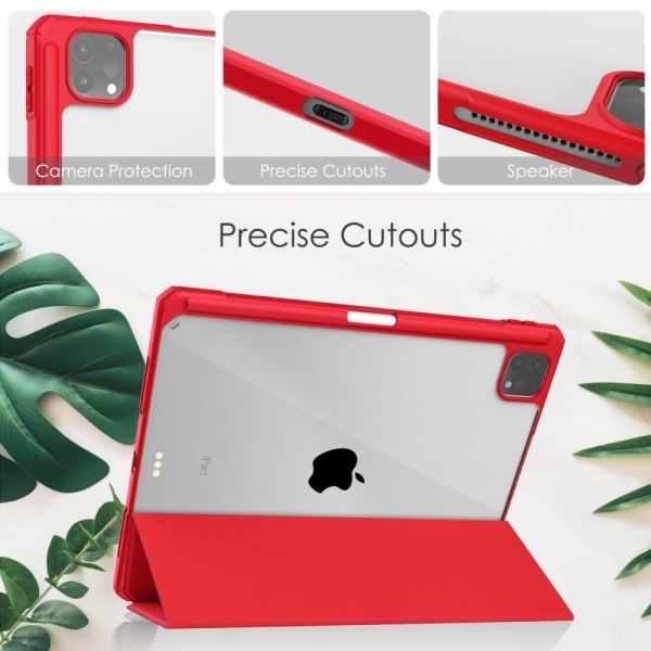 iPad Pro 11 (2021) transparent TPU + PU leather flip case - Red Röd