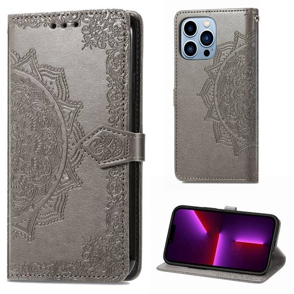 Mandala iPhone 13 Pro Max læderetui - Sølv/Grå Silver grey