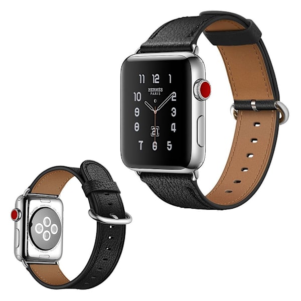 Apple Watch Series 5 44mm elegant ægte Urrem - Sort Black