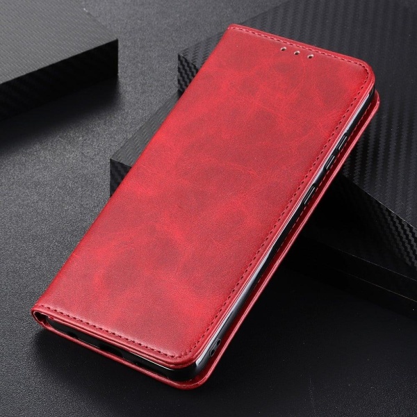 Wallet-style Genuine Leather Flipcase For Samsung Galaxy S22 - Punainen Red