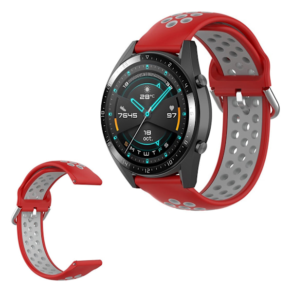 Samsung Galaxy Watch (46mm) / Gear S3 / Huawei Watch GT 2e / GT / GT 2 42mm / 46mm tvåfärgad silikon klockarmband - röd / grå Röd