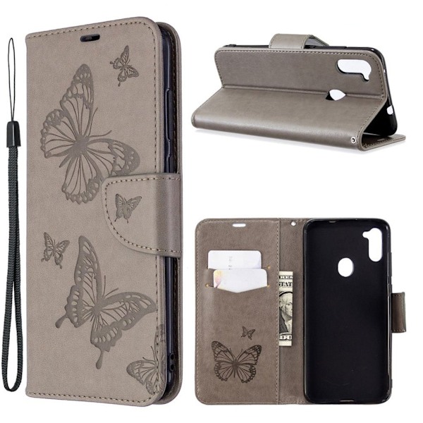 Butterfly läder Samsung Galaxy A11 / Samsung Galaxy M11 fodral - Silver/Grå Silvergrå