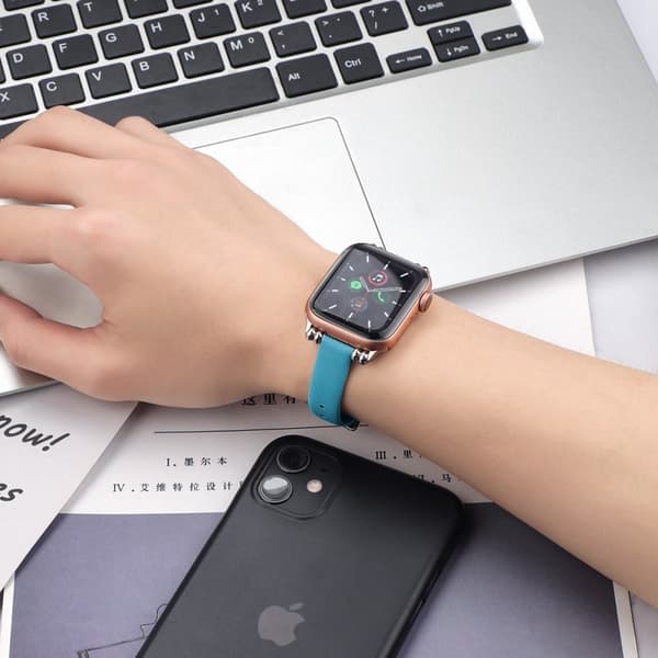 Apple Watch (41mm) enkel urrem i ægte læder - Blå / Størrelse: L Blue