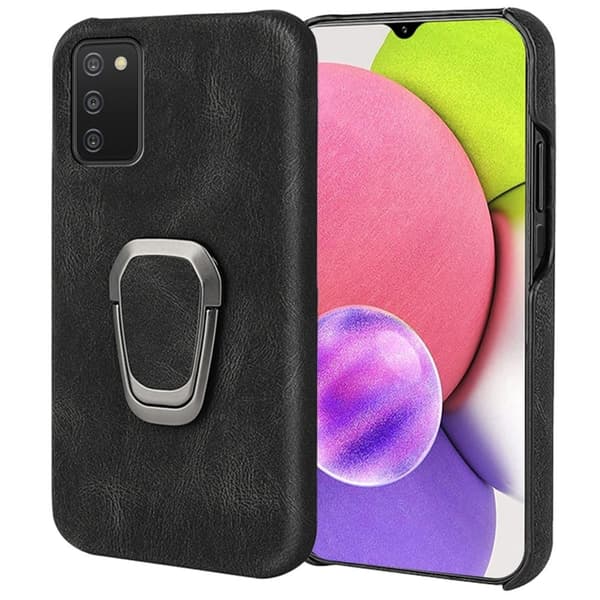 Stødsikkert lædercover med oval kickstand til Samsung Galaxy A03s - Sort Black