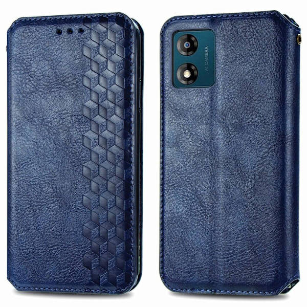 Læder Etui med A Stilfuldt Rhombus Tryk til Motorola Moto E13 - Blå Blue