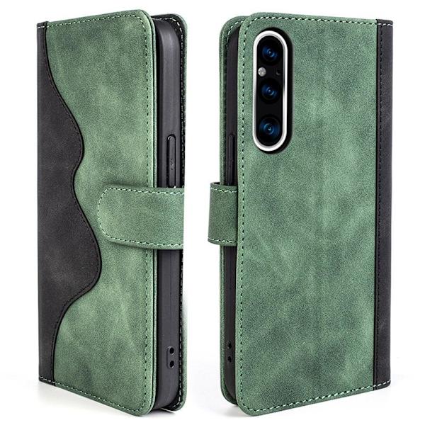 Tvåfärgat Sony Xperia 1 V fodral i läder - Grön Grön